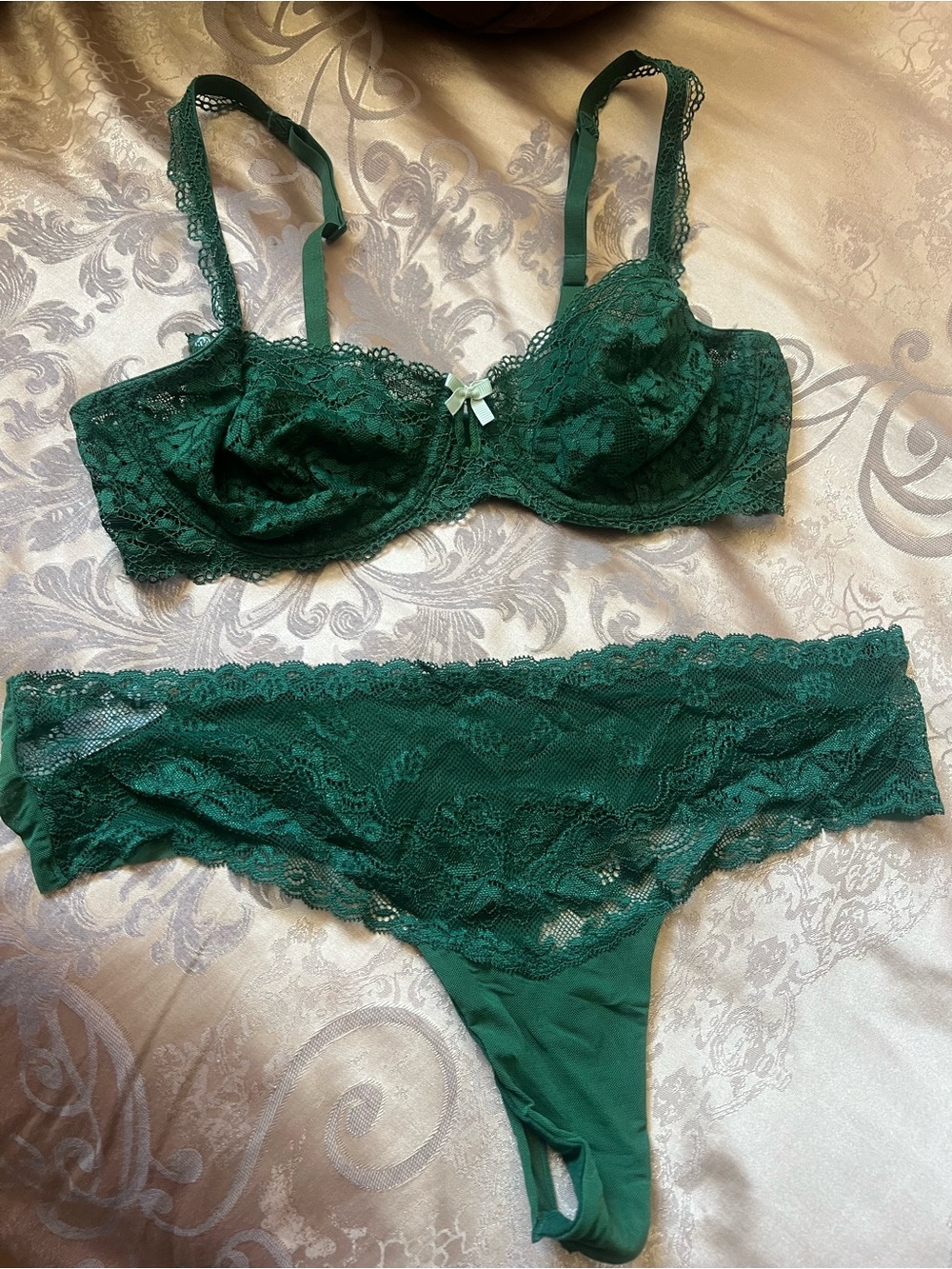 Forest Green Lace Underwire Bra & panty Set